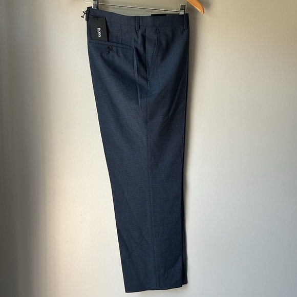 NWT‼️Hugo Boss Leenon Dark Blue grid flat front Dress Pants size 36R/ 29”inseam - Picture 7 of 9